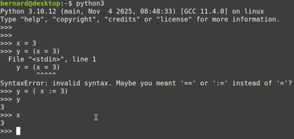 Coding showing the use of the walrus operator
