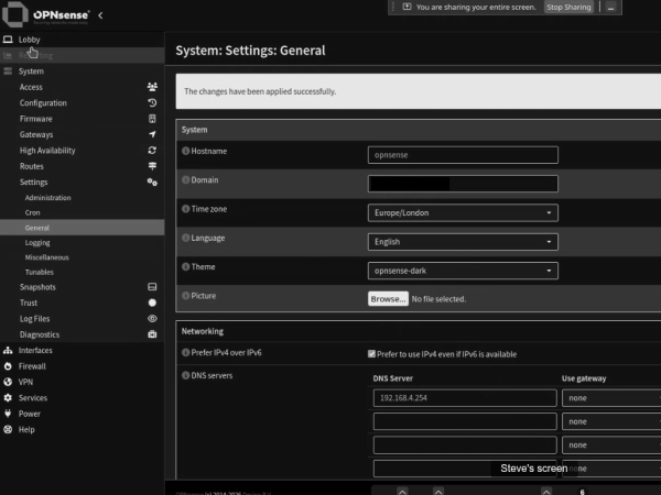 System settings page